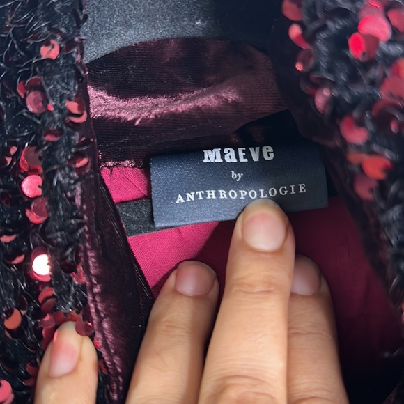 Anthropology Maeve Vera velvet burgundy sequins puffer jacket size medium - Picture 9 of 14
